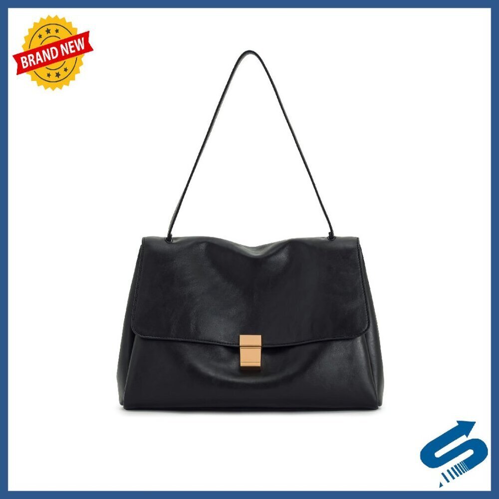 Vegan Leather Shoulder Bag with Gold Hardware - Fits iPad & Phone